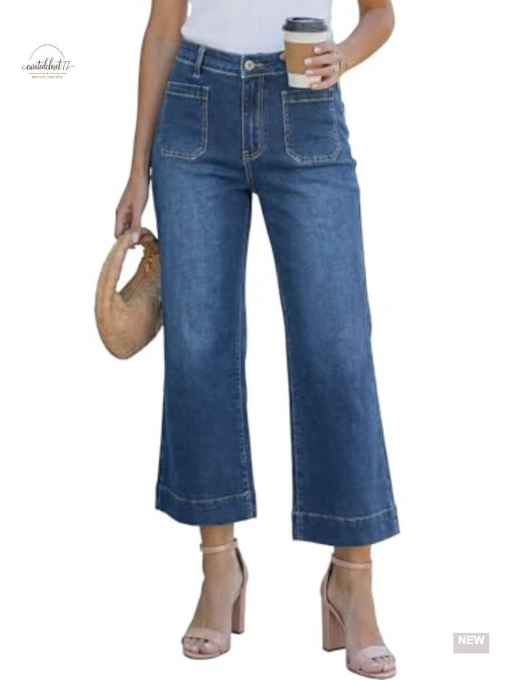 High Waisted Wide Leg Flare Cropped Denim Jeans Stretchy Pockets
